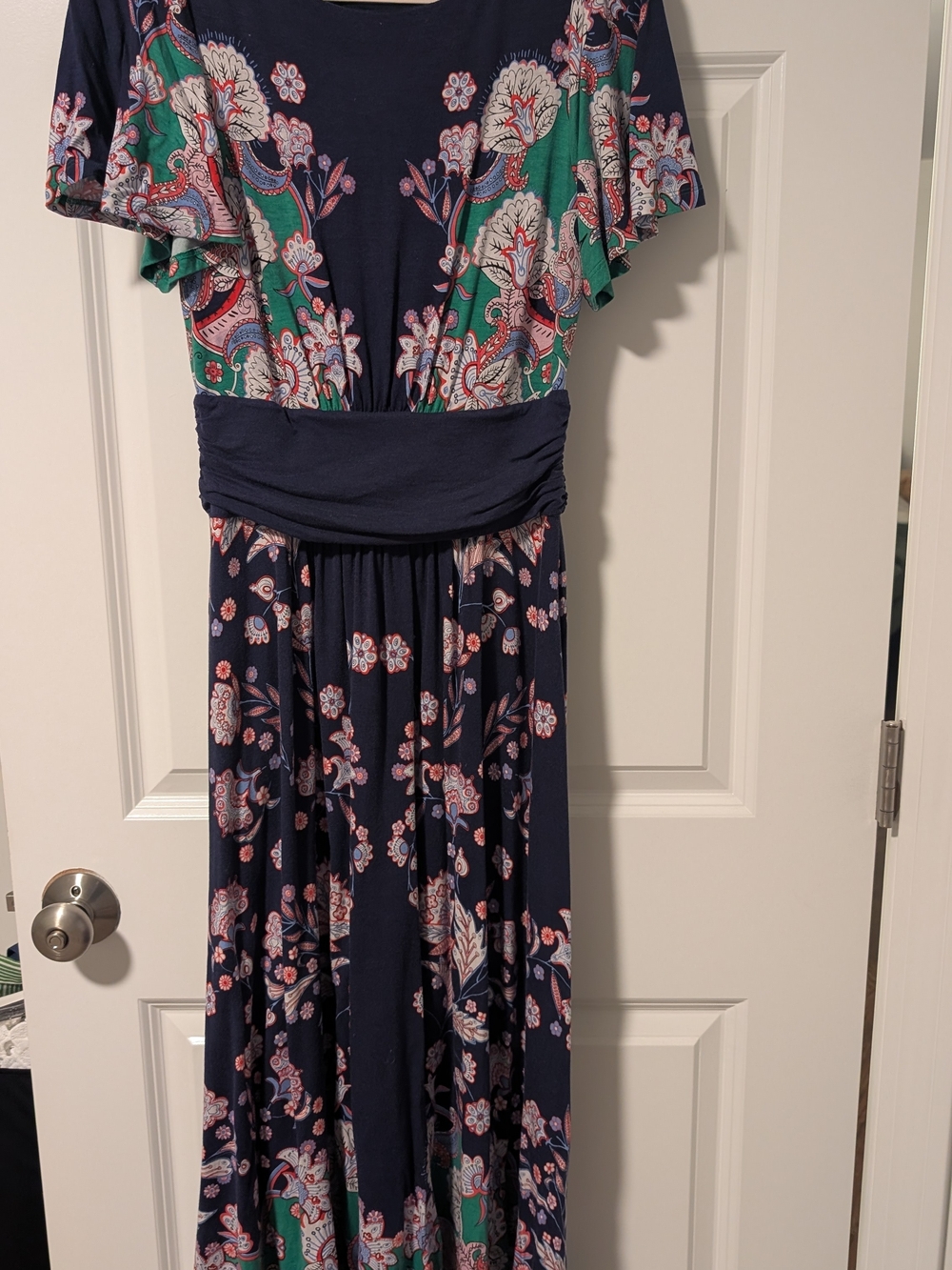 Boden Navy Maxi Dress with Green and Pink Floral Print